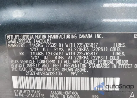 2012 Toyota Rav4 from USA, damaged, VIN 2T3ZF4DV9CW125405